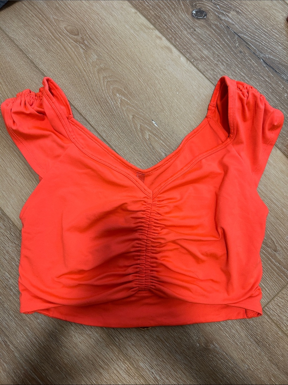 Women's Free People Movement Top Red/Pink Ruched Crop Top - V-Neck Short Sleeve